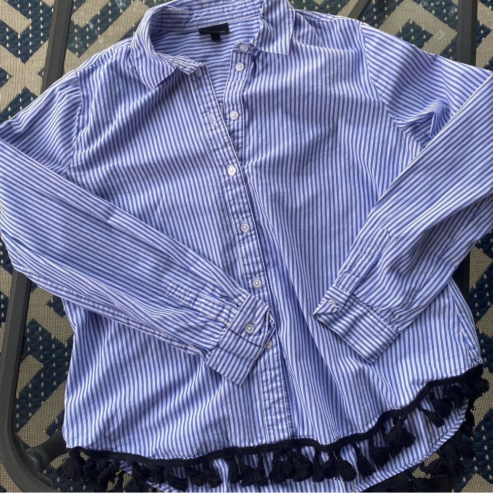 Who What Wear Tasseled Striped Shirt
